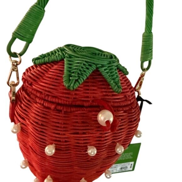 Kate Spade Target Strawberry Basket Purse Red Faux Pearl Bucket Bag Handbag NWT - Picture 7 of 12